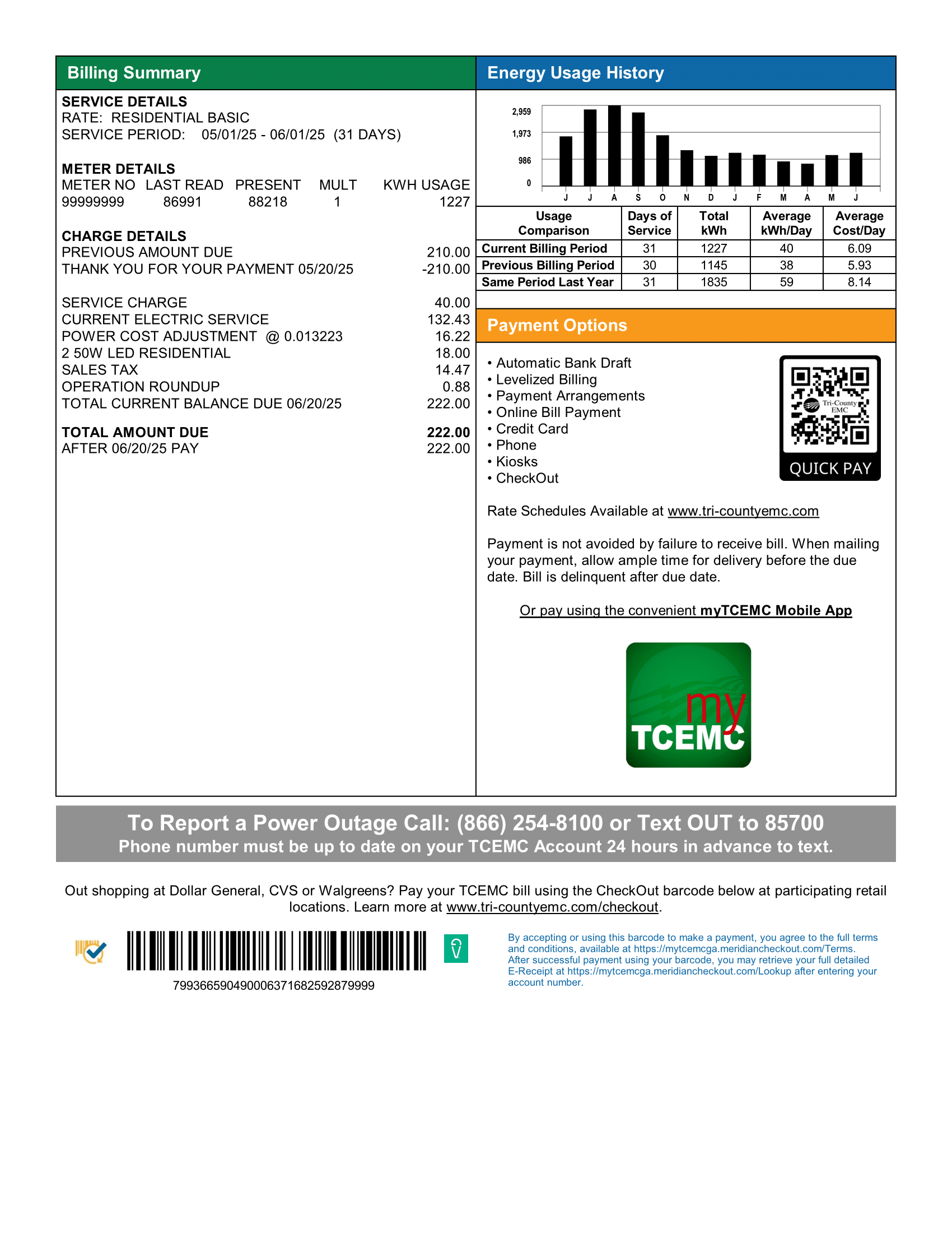 Bottom Portion of Tri County EMC Bill